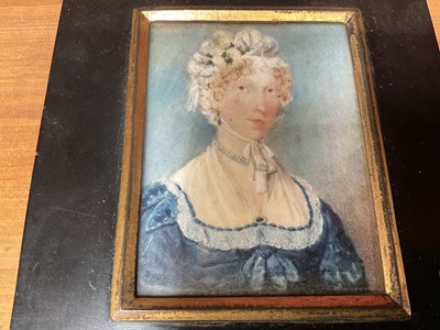 Lot 136 - Regency portrait miniature on ivory and two printed miniatures