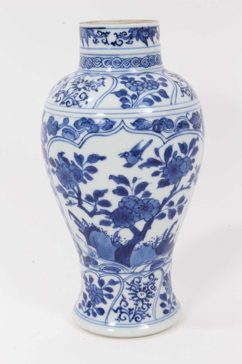Lot 137 - 18th/19th century Chinese porcelain baluster form vase with painted underglaze blue floral panels
