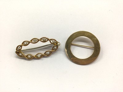 Lot 671 - Two yellow metal brooches (stamped 14k)