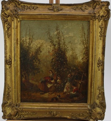 Lot 1169 - Victorian English School, oil on canvas - The Hop Pickers, 22cm x 18cm, in 
gilt frame