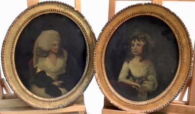 Lot 8 - English School, 19th century, pair of oval oils on canvas - portraits of ladies, 
28cm x 22cm, in glazed gilt frames