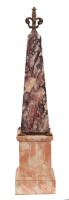 Lot 777 - 19th / 20th century scagliola obelisk with gilt metal cresting and pair pink 
marble obelisks (3)