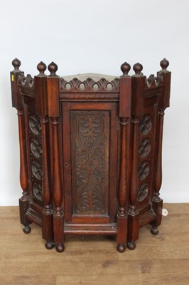 Lot 1434 - Late 19th century Gothic carved oak hanging corner cupboard