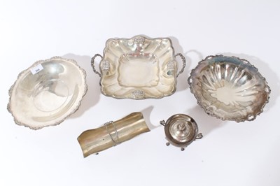 Lot 364 - Three Continental (800) silver dishes, Continental (800) silver table basket and Continental (800) silver sugar pot and cover