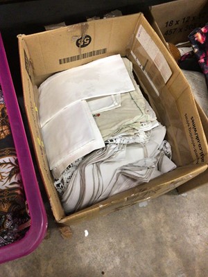 Lot 200 - Three boxes of textiles, including linen, lace, etc