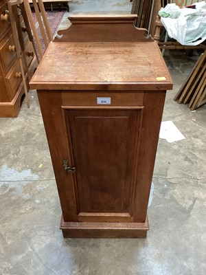 Lot 930 - Edwardian walnut pot cupboard with ledge back and panelled door, 87cm high