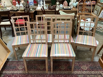 Lot 937 - Set of six limed dining chairs with padded seats