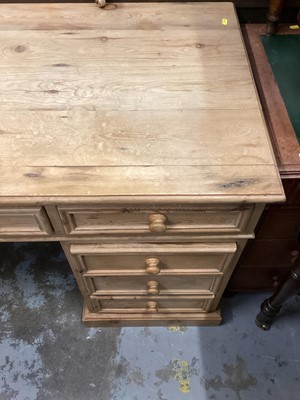 Lot 941 - Pine kneehole desk with nine drawers below, 152cm wide, 64cm deep, 76.5cm high