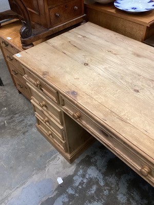 Lot 941 - Pine kneehole desk with nine drawers below, 152cm wide, 64cm deep, 76.5cm high