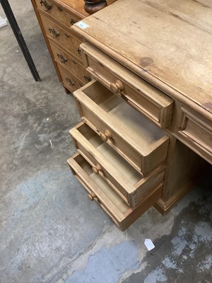 Lot 941 - Pine kneehole desk with nine drawers below, 152cm wide, 64cm deep, 76.5cm high