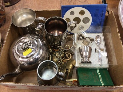 Lot 394 - Silver napkin ring, tankards, egg cup set and brass