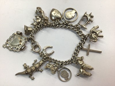 Lot 682 - Silver charm bracelet with silver and white metal novelty charms