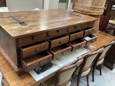 Lot 948 - Laura Ashley Garrat 12 Drawer apothecary style Coffee Table with hinged lid storage compartment (Dark Chestnut)