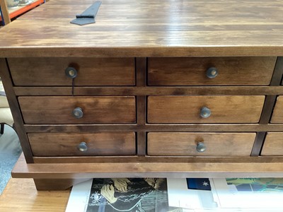 Lot 948 - Laura Ashley Garrat 12 Drawer apothecary style Coffee Table with hinged lid storage compartment (Dark Chestnut)