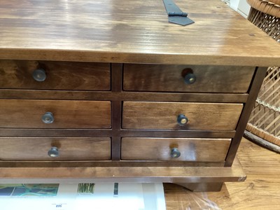 Lot 948 - Laura Ashley Garrat 12 Drawer apothecary style Coffee Table with hinged lid storage compartment (Dark Chestnut)