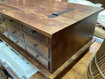 Lot 948 - Laura Ashley Garrat 12 Drawer apothecary style Coffee Table with hinged lid storage compartment (Dark Chestnut)