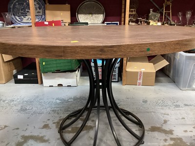 Lot 956 - Circular wooden top table with metal stand