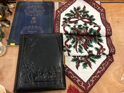 Lot 406 - Embossed Victorian photograph album, The Illustrated London News plus Christmas table runner