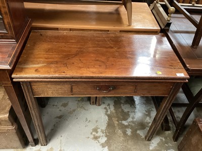 Lot 971 - Nineteenth century mahogany tea table with foldover top and single drawer below on chamfered legs, 89cm wide, 43cm deep, 73.5cm high