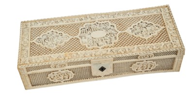 Lot 844 - 19th century Chinese Canton carved and pierced ivory casket