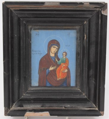 Lot 774 - 19th century Russian icon depicting the Madonna and Child, framed