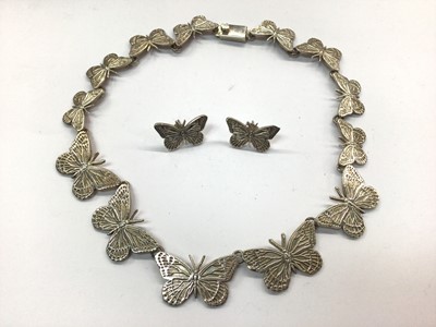 Lot 716 - Mexican silver (925) butterfly necklace and pair of matching earrings