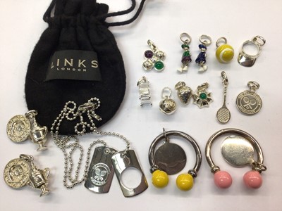 Lot 718 - Links of London Wimbledon tennis silver charms and pendant necklace, together with two key rings