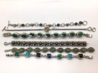 Lot 719 - Six silver (925) bracelets set with various gems and semi precious stones