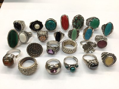 Lot 721 - Collection of twenty four silver (925) gem and semi precious stone set rings