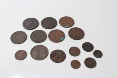 Lot 505 - G.B. - Mixed copper to include Farthings James II 1672 GF/VG, William and Mary 1694 GF, Pennies George III 1797 x 2 AF-GF and others (15 coins)