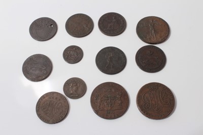 Lot 506 - G.B. - Mixed copper tokens 18th and 19th century to include Pennies, Suffolk Bury St Edmunds 'P Decks Post Office' 1794 EF, Somerset Bath 1811 AVF and others (12 coins)