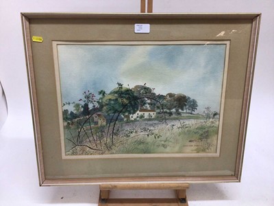 Lot 494 - Andrew Dodds (1927-2004) two watercolours - East Anglian landscapes, together with a signed print of Pin Mill, each framed and glazed (3)