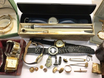 Lot 742 - Group gold including 9ct rose gold signet ring, studs, one cufflink etc, various watches and sundries