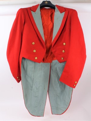 Lot 889 - 1930s gentleman’s vintage scarlet evening tails with brass buttons for the Worcestershire Hunt