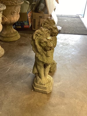 Lot 1035 - Pair of concrete garden lions, 55cm high