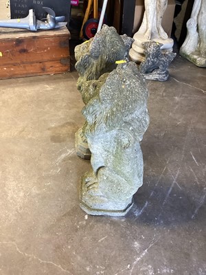 Lot 1035 - Pair of concrete garden lions, 55cm high