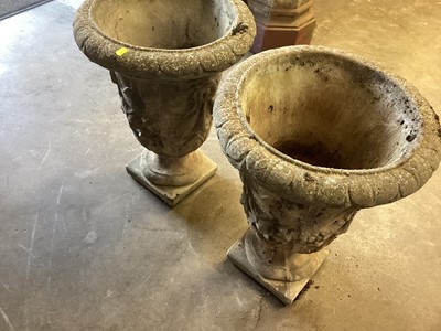 Lot 1037 - Pair of concrete garden urns, 41.5cm diameter, 57.5cm high