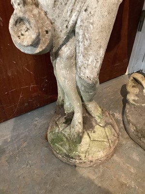 Lot 1040 - Concrete garden statue of a female with two vessels, 108cm high