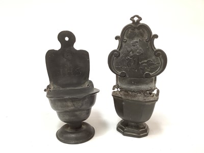 Lot 2581 - Two antique pewter Holy Water stoops