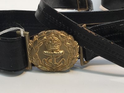 Lot 746 - Second World War Royal Navy Brass and leather sword belt