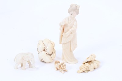 Lot 835 - Two Japanese netsuke and three other ivory figures