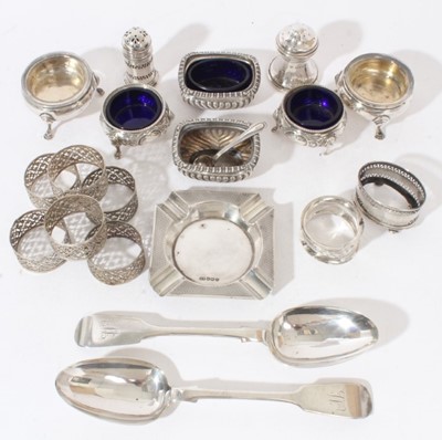 Lot 383 - Three pairs silver salts, various condiments and sundry silver