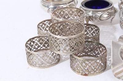 Lot 383 - Three pairs silver salts, various condiments and sundry silver