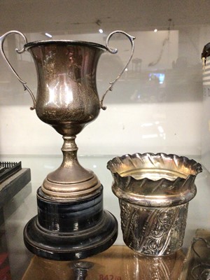 Lot 770 - 1920s silver two handled trophy on stand (Birmingham 1926) and late Victorian silver cup with floral decoration (London 1899)