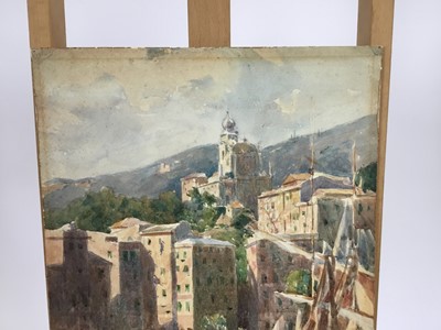 Lot 144 - Attributed to Frank Brangwyn watercolour - Continental harbour