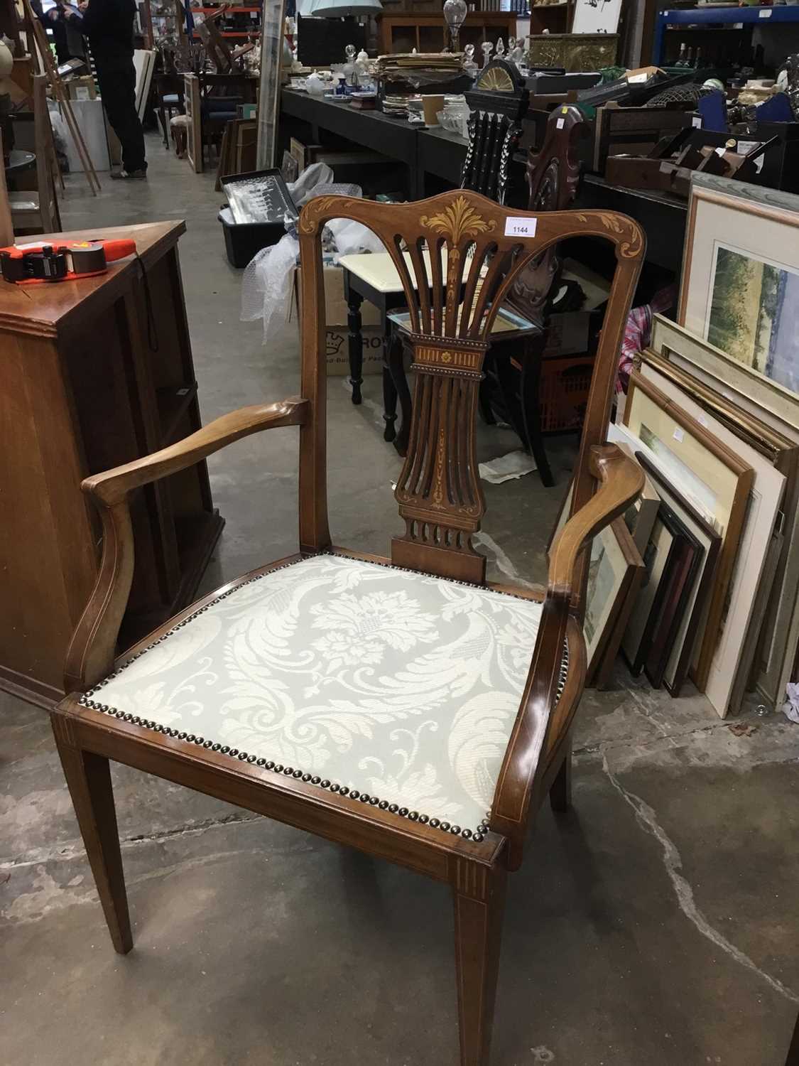 Lot 1144 Edwardian inlaid mahogany elbow chairs on