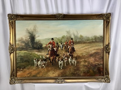 Lot 150 - B Collins (contemporary) oil on canvas, Hunters and hounds