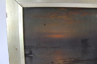 Lot 987 - Jamini Prakash Gangooly (1876-1953) oil on canvas in gilt frame –boats at dusk, 16.5cm x 21.5cm ​