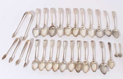 Lot 299 - Collection of silver teaspoons, two pairs of sugar tongs etc