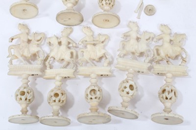 Lot 227 - Fine quality 19th century Canton carved and stained ivory chess set, some elements missing
